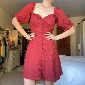 asos rust red milkmaid button up mini dress